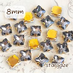 【 10個 】 8mm ガラス製 スクエアストーン ビジュー カボション グレー