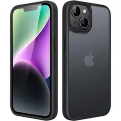 【在庫セール】マットケース iPhone JEDirect 14 Plus 6.7インチ用 耐衝撃性ミリタリーグレードの落下防止 つや消しの半透明の背面電話カバー 指紋防止 ブラック (ブラック)