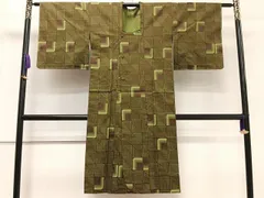 平和屋着物▽道行コート　単衣　雨コート　幾何学文様　ロング丈　正絹　逸品　CAAT5972id