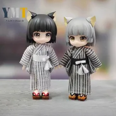 オビツ11 ドール服 和装セット 夏休み 浴衣 帯付き 12分の1 BJD GSCねんどろいどどーる ピコニーモ対応 和風コーデ 夏祭り風 撮影小物 ぬい撮り 猫耳アクセ対応 男の子 女の子兼用y-2