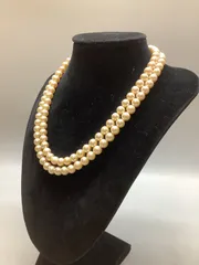 SN606 パール 2連 ネックレス 人口パール？ 真珠 アクセサリー 首周り40cm 珠径7mm 重さ66.7g