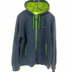 コロンビア　Columbia　フルジップアップフーディー　メンズM相当　ネイビー　緑色ライン入　緑色刺繍ロゴ入り