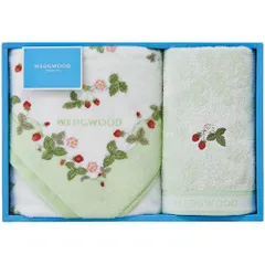 【新品】 ウェッジウッド ワイルドストロベリー フェイスタオル&ウォッシュタオル グリーン フェイスタオル、ウォッシュタオル C6049524