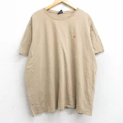 XL/古着 ラルフローレン 半袖 ブランド Tシャツ メンズ 90s ワンポイントロゴ 大きいサイズ コットン クルーネック ベージュ カーキ 25aug2