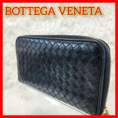BOTTEGA VENETA 編み込み ブラック長財布　ラウンドジップ