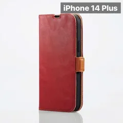 iPhone 14 Plus 用 手帳型 ケース マグネット付きフ 便利な機能を搭載した ソフトレザラップ 衝撃を吸収  レッド色