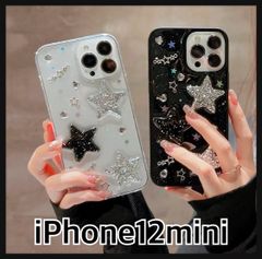 フォロー割クーポン 韓国デザイン iPhone12mini ケース キラキラ グリッタークリア ブラック ラメ