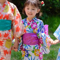 Bee【浴衣再値下げ！♪クーポン利用で20％OFF♪】浴衣3点セット◇セパレート×五色朝顔◇子供服 キッズ 女の子 花火大会 夏祭り 夏 100 110 120 130 140 150