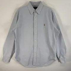 古着 90's/90年代 ラルフローレン RALPH LAUREN 長袖シャツ ロゴ 刺繍 ボタンダウンシャツ CLASSIC  FIT  水色系 ストライプ メンズ
