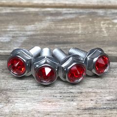 ステンレス＆赤クリスタルガラス 高耐久性 スワロフスキー ナンバーボルト 4本