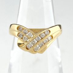 メレダイヤ デザインリング K18 イエローゴールド 指輪 リング 8.5号 YG ダイヤモンド レディース 【中古】