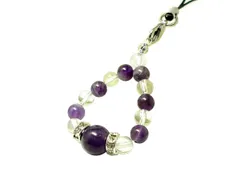 パワーストーン ストラップ 天然石 キーホルダー リングタイプ(アメジスト)