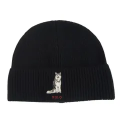 ポロラルフローレン POLO RALPH LAUREN ニット帽 ニットキャップ ビーニー POLO ハスキードッグ 犬 ブラック 黒 ◆新品◆ メンズ レディース RL-582