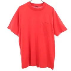 90s USA製 オールド 半袖 シングルステッチ 耳あり Tシャツ L レッド 無地 ポケT メンズ 古着