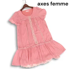【美品】axes femme アクシーズファム 春夏 ラメ★ 花柄レース ストライプ ペプラム チュニック ワンピース Sz.M レディース