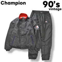90s ヴィンテージ チャンピオン Champion ウィンド ウェア セットアップ 上下 ナイロン ジャケット パンツ ウィンドブレーカー ロゴ 刺繍 裏起毛 L グレー メンズ