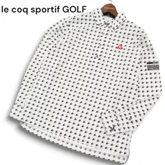 le coq sportif GOLF ルコック スポルティフ ゴルフ ロゴ刺繍★ 千鳥 総柄 長袖 ボタンダウン ポロシャツ Sz.M メンズ 白