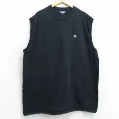 XL/古着 チャンピオン champion ノースリーブ Tシャツ メンズ ワンポイントロゴ 大きいサイズ ロング丈 コットン クルーネック 黒 ブラック