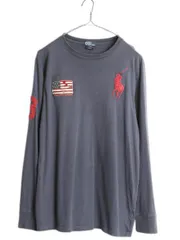 【お得なクーポン配布中!】 ビッグポニー ポロ ラルフローレン 長袖 Tシャツ ボーイズ XL メンズ M 程 ロンT クルーネック ナンバリング ステンシル 星条旗 カットソー