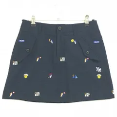 【超美品】パーリーゲイツ スカート ネイビー×白 ペンギン刺しゅう柄 サッカー生地 30周年 レディース 1(M) ゴルフウェア PEARLY GATES