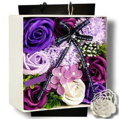 [Capiner] ソープフラワー 花束 結婚記念日 結婚祝い クリスマス 薔薇 プレゼント ギフト 女性 造花 花 誕生日 還暦 母の日 父の日 メッセージカード ショップバッグ付 (パープル) [Purple]