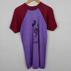 80s Disney ディズニー Tシャツ ラグラン ミッキーマウス パープル レッド レディース 古着 アメカジ