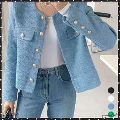 ツイード風 ジャケット レディース韓国風 ジャケット ノーカラー ボタン開き ライトアウター カーディガン きれいめ 長袖 トップス オシャレ大人 上品 着やせジャケット 羽織物 無地 長袖 アウター春秋