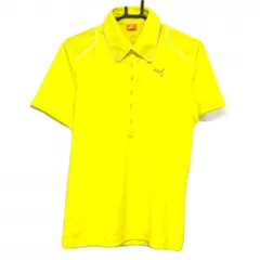 【超美品】プーマ 半袖ポロシャツ イエロー×白 肩パイピンクライン ボタンダウン  メンズ M ゴルフウェア PUMA