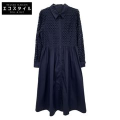 Liala×PG リアラバイピージー lpg311-1580 ネイビー コットンレース 襟付き 長袖 ワンピース L