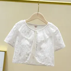 小熊のクローゼット　キッズ　女の子　ガールズ　フォーマル ホワイト　白いボレロ 半袖　夏　カーディガン[110-150サイズ］