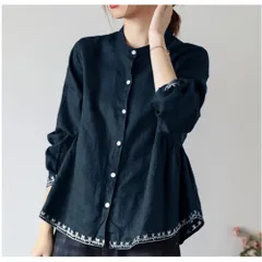 ☆ ネイビー ☆ XL ☆ ブラウス シャツ ブラウス レディース 前開き チュニック ブラウス レディース シャツ 前開き 薄手 トップス 春夏 きれいめ オフィスカジュアル オフィス ビジネス スタンドカラーシャツ おしゃれ 上品 カジュアル