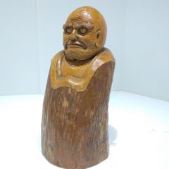 昭和48年（1973年） 手彫り木製達磨像（だるま） 一刀彫 民芸品 郷土工芸 A413