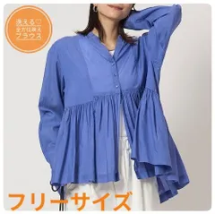 【洗える】グリーンレーベルリラクシング　結論シリーズ　全方位映えブラウス　ライトブルー　フリーサイズ