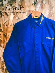 Wrangler/ラングラー ヴィンテージボタンダウンシャツ(ブルー) イエローロゴ刺繍入