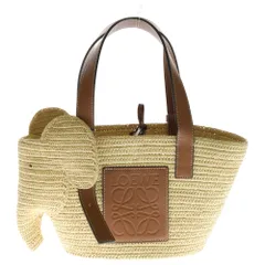 【美品】LOEWE ロエベカゴバッグ　ラフィア　ロゴトートミニ 話題】LOEWE◇ラフィア スモール フォントトート ストラップ付