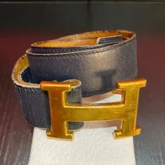 【定番】☆ エルメス　HERMES　コンスタンス　ベルト　古着　バックル　ビンテージ　ヴィンテージ　vintage　70s　80s　90s　メンズ　レディース　男女兼用　ユニセックス　レトロ　ウエストベルト　ブラック　ゴールド　カーフスキン　カーフレザー　羊革