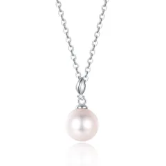 【人気商品】お守り チェーン 冠婚葬祭 シルバー つぼみ ギフトラッピング付き パール 本真珠 1粒 誕生日 7～8mm 淡水真珠 記念日 天然 ホワイトゴールド 14 クリスマス レディース ネックレス プレゼント ダイヤモンド [FANCIME]