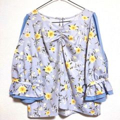 アラマンダ 長袖シャツ ブラウス 花柄 総柄 ブルー系 可愛い Mサイズ 新品