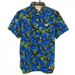 【超美品】マスターバニー 半袖ポロシャツ 黒×ブルー 花柄  メンズ 5(L) ゴルフウェア MASTER BUNNY EDITION