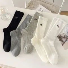 5足セットでお得な靴下💖可愛いリボンデザインが足元を華やかに！? ミディアム丈 まとめ売り スニーカー ローファー カジュアル 通勤用 韓国人気 ボーダー 足元 靴 靴下 りぼん◎靴下 レディース ソックス 韓国ファッション 可愛い コーデ