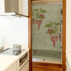 【SIMON BAKER】のれん 85x150cm「ナンテンギリ」【日本製】暖簾 家紋 目隠し 花のれん 植物 伊藤若冲【匿名配送ネコポス 全国送料無料】
