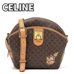 【一輪のHANA⭐蝶】　セリーヌ　ショルダーバッグ ガンチーニ マカダム柄 ゴールド金具 花刺繍入り ヴィンテージ　ブラウン