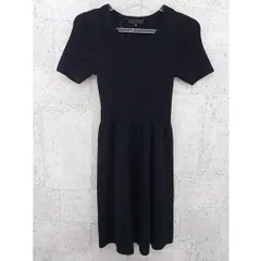 ◇ iCB アイシービー ウール ニット 半袖 膝丈 ワンピース S ブラック *  【1002796976919】