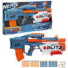 ハズブロ(HASBRO) ナーフ エリート 2.0 モトブリッツ CS-10 ブラスター、2種類の発射モード 、 10本のダーツを電動で発射、エアブリッツで一度に6本のダーツを発射、10本のダーツクリップ、エリート ダーツ 22本付き ポンプショットガン