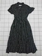 ◇ ⊂ AZUL BY MOUSSY アズールバイマウジー ストライプ柄 半袖 ロング ワンピース サイズM ブラック系 レディース E  【1509190048254】