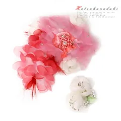 特別セール価格 髪飾り 成人式 赤 振袖 袴 花 2点セット 白 ピンク レース パール ラインストーン ふわふわ 羽 シースルー おし No.8-0882