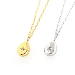選べる２色×チェーン長さ！ スターモチーフ雫ネックレス サージカルステンレス【stn40】