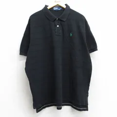 XL/古着 ラルフローレン 半袖 ブランド ポロ シャツ メンズ 90s ワンポイントロゴ 鹿の子 大きいサイズ コットン 黒 ブラック ボーダー 25j
