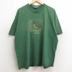 XL/古着 リー Lee 半袖 ビンテージ Tシャツ メンズ 00s シカ 刺繍 大きいサイズ コットン クルーネック 緑 グリーン 24jun24 中古