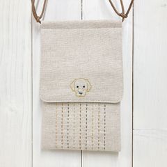 スマホポシェット【ラブラドール】刺し子・綿麻・コットン